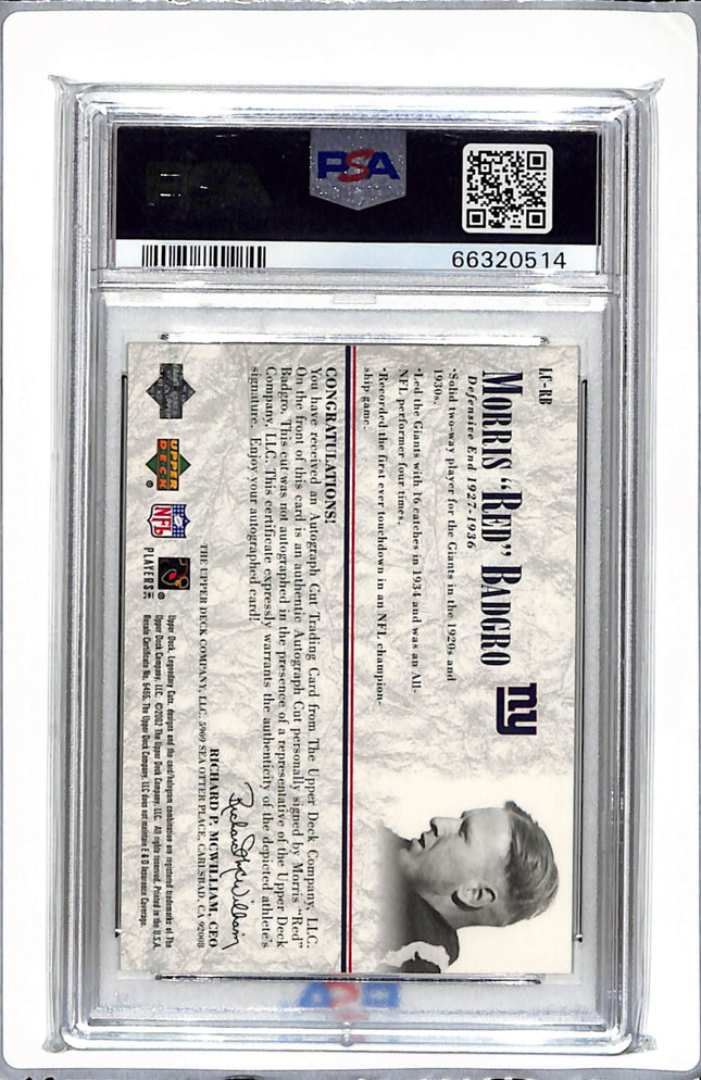 2002 SP Legendary Cuts Cut Signature Morris "red" Badgro #LC-RB PSA 8 Auto