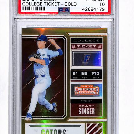 2018 Panini Elite Extra Edition College Ticket Brady Singer #BS Gold PSA 10