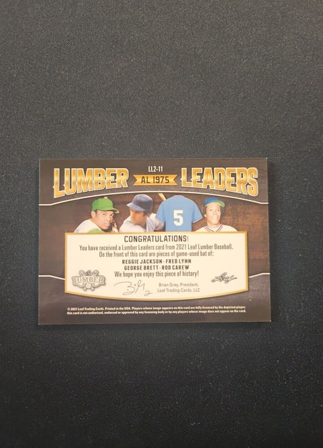 2021 Reggie Jackson Lynn Brett Carew Leaf Lumber AL 1975 GU Bat /7