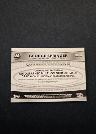 2010 George Springer Bowman Platinum Green Rc Patch Auto /199 Astros