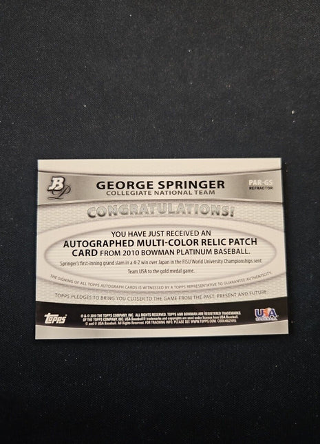 2010 George Springer Bowman Platinum Green Rc Patch Auto /199 Astros