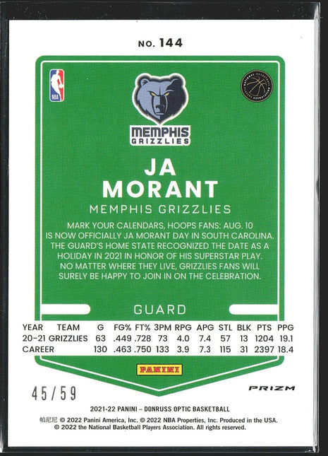 2021-22 Ja Morant Optic Blue /59 #144 Grizzlies