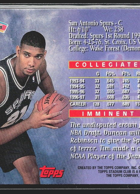 1997-98 Tim Duncan Stadium Club Draft Rc Rookie #201 Spurs