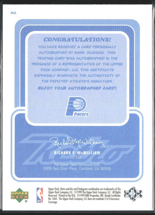 1999 Mark jackson UD Inkredible Auto #MA Pacers