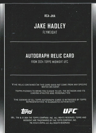 2024 Jake Hadley Topps Midnight Rc Relic Auto UFC