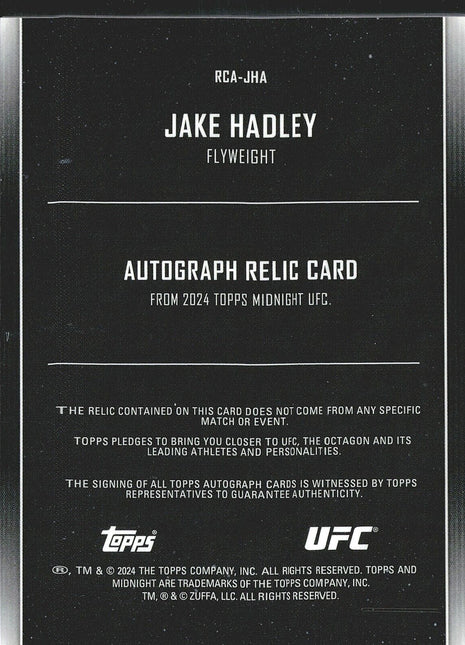 2024 Jake Hadley Topps Midnight Rc Relic Auto UFC