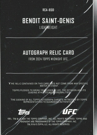 2024 Benoit Saint Denis Topps Midnight Rc Relic Auto UFC