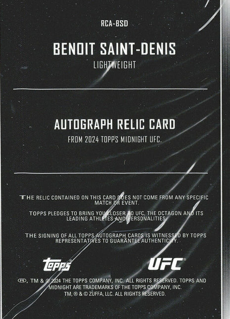 2024 Benoit Saint Denis Topps Midnight Rc Relic Auto UFC