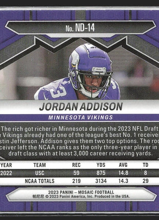 2023 Jordan Addison Mosaic NFL Debut Rc Rookie #14 Vikings