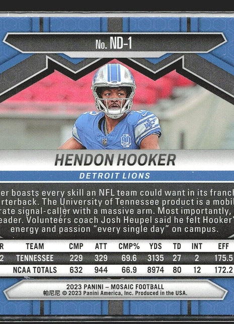 2023 Hendon Hooker Mosaic Debut Rc Rookie #1 Lions