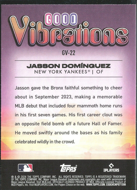 2024 Jasson Dominguez Topps Big League Rc Rookie Good Vibrations Yankees