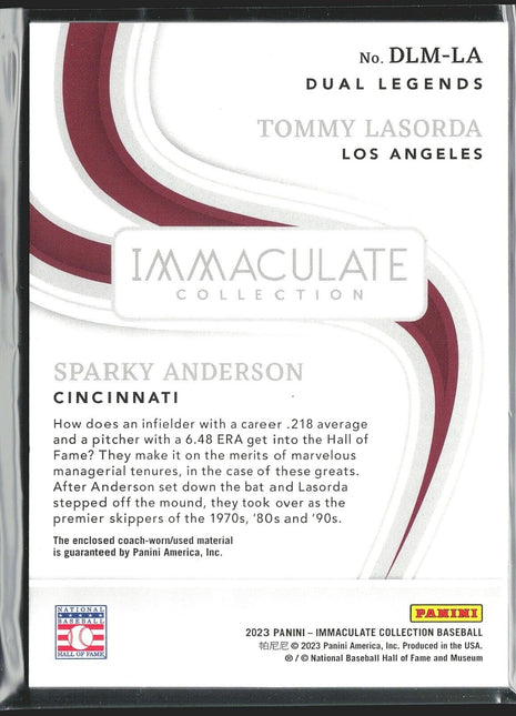 2023 Tommy Lasorda Immaculate Dual Legends Jersey Relic /25