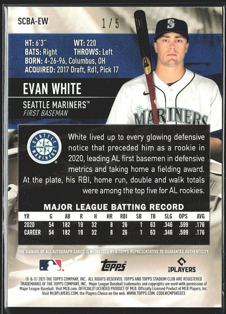 2021 Evan White Stadium Club Orange Rc Rookie Auto /5 Mariners