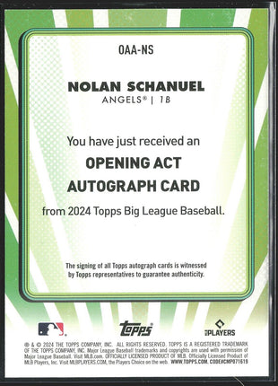 2024 Nolan Schanuel Topps Big League Rc Green Auto Angels