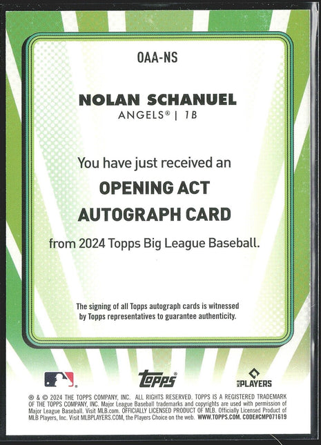 2024 Nolan Schanuel Topps Big League Rc Green Auto Angels