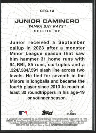 2024 Junior Caminero Topps TRA #ctc-13 Rc Rookie Rays