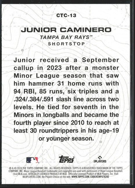 2024 Junior Caminero Topps TRA #ctc-13 Rc Rookie Rays