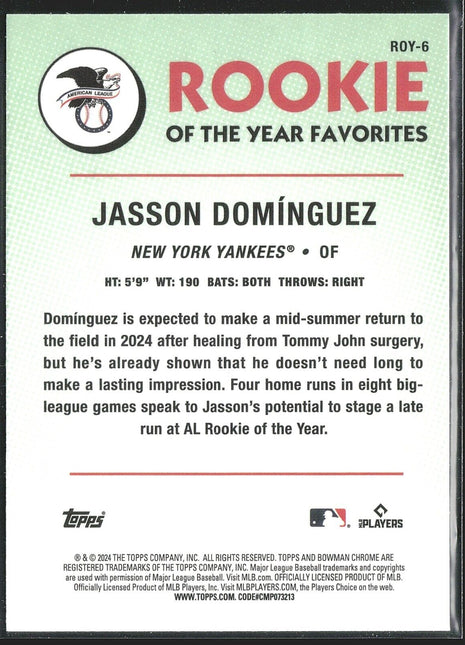 2024 Jasson Dominguez Bowman Chrome ROY Favorites Green Rc Yankees