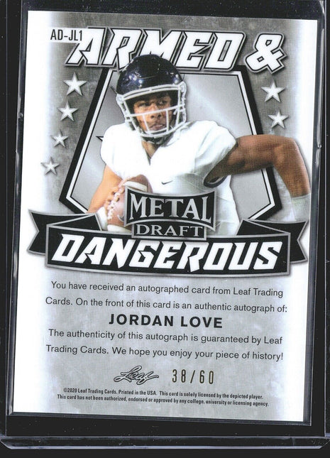 2020 Jordan Love Leaf Metal Draft armed rc auto /60 Packers