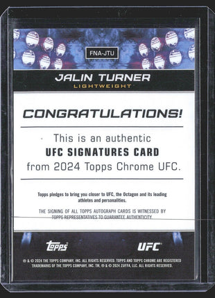 2024 Jalin Turner Topps Chrome UFC Signatures Card Auto