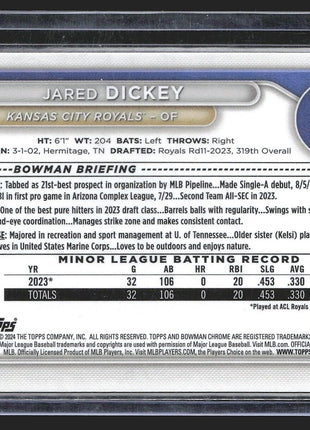 2024 Jared Dickey Bowman Chrome 1st Gold Mojo /50 Royals