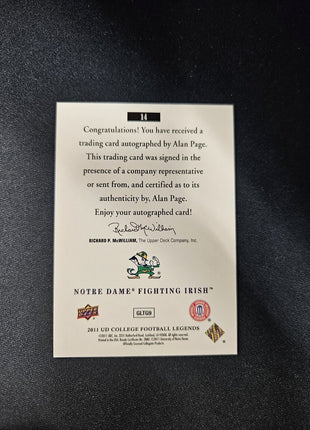 2011 Alan Page UD Legends Collegiate Auto #14 Vikings