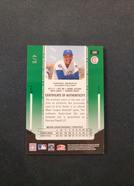 2004 Ernie Banks Certified Mirror Emerald GU Bat /5 #238 Cubs Hof
