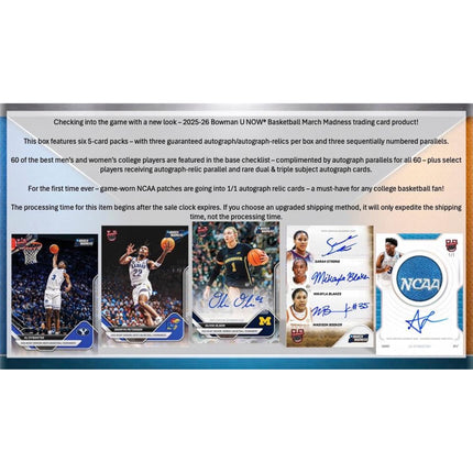 NCAAB 2025-26 Bowman U Now Basketball March Madness - Hobby Box
