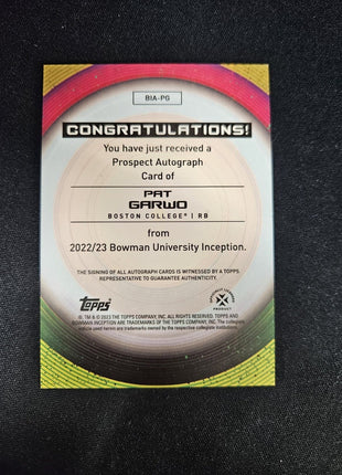 2023 Pat Garwd Bowman U Inception Auto Boston College