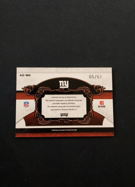 2007 Mel Hein National Treasures All Decade Cut Auto /61 Giants Hof