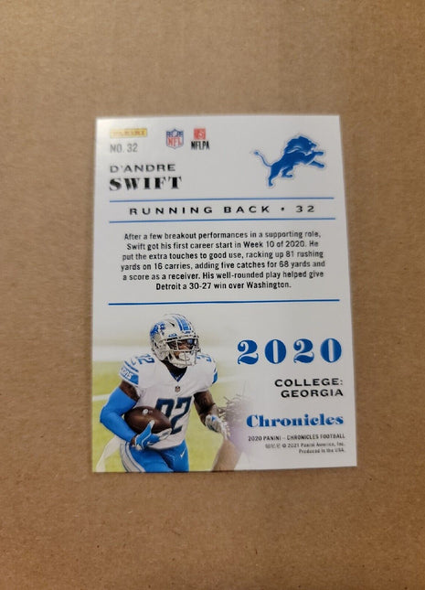 2020 D'andre Swift Panini Chronicles Rc Rooke #32 Lions Eagles