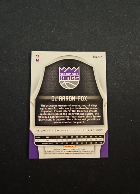 2018-19 De'Aaron Fox Certified Mirror Emerald /5 #57 Kings