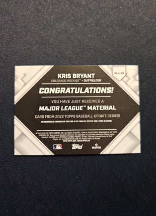 2022 Kris Bryant Topps Major League Materials GU Bat Relic /199 Rockies