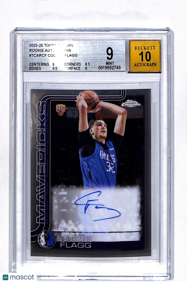 2025 Topps Chrome Rookie Autographs Cooper Flagg #TCARCF BGS 9 Auto 10