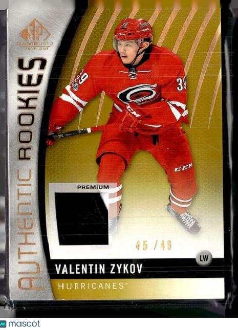 2017-18 SP AUTHENTIC GOLD PREMIUM /49 ROOKIES JERSEY VALENTIN ZYKOV HURRICANES