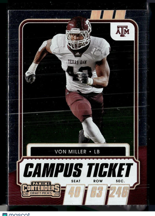 2021 CONTENDERS DRAFT CAMPUS TICKET #2 VON MILLER TEXAS A&M