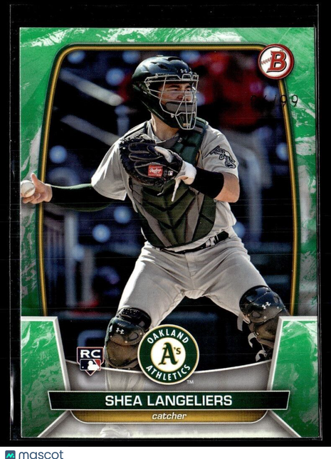 2023 BOWMAN GREEN PATTERN /99 ROOKIE SHEA LANGELIERS A'S