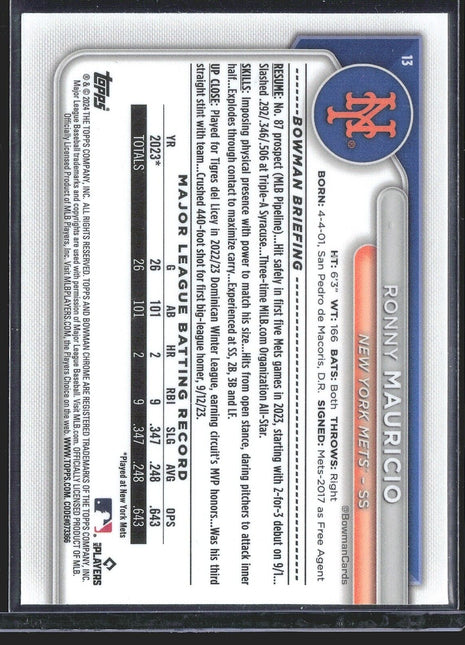 2024 Bowman Chrome Mojo Ronny Mauricio #13 mets