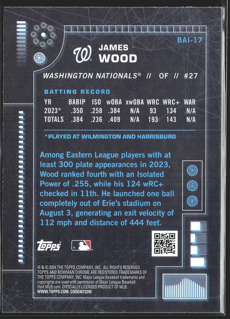 2024 Bowman Chrome A.I James Wood #BAI-17 Nationals