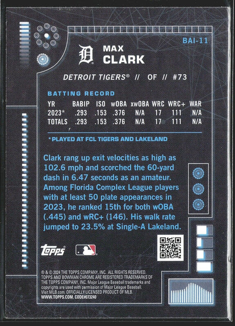 2024 Bowman Chrome A.I. Max Clark #BAI-11 Tigers