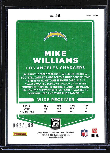2021 Panini Optic Orange Mike Williams #46 /199 Chargers
