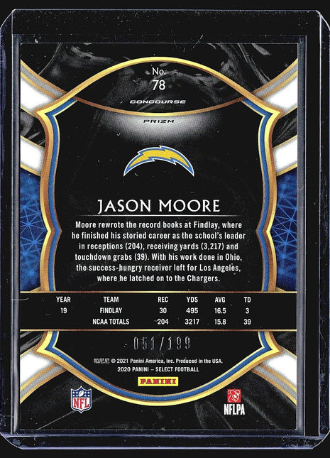 2020 Panini Select - Concourse #78 Jason Moore (RC) /199 Chargers
