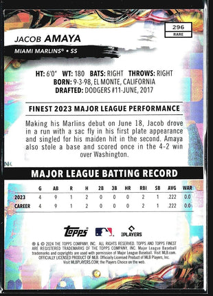 2024 Jacob Amaya Topps Finest Rc Rare Purple Refractor /125 #296