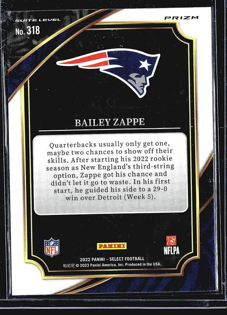 2022 Panini Select - Suite Level Silver Prizm #318 Bailey Zappe (RC)