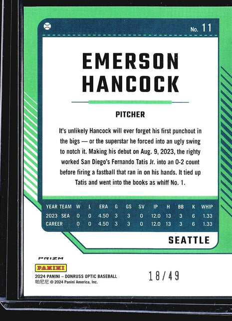 2024 Panini Donruss - Optic #11 Emerson Hancock (RC) Purple /49