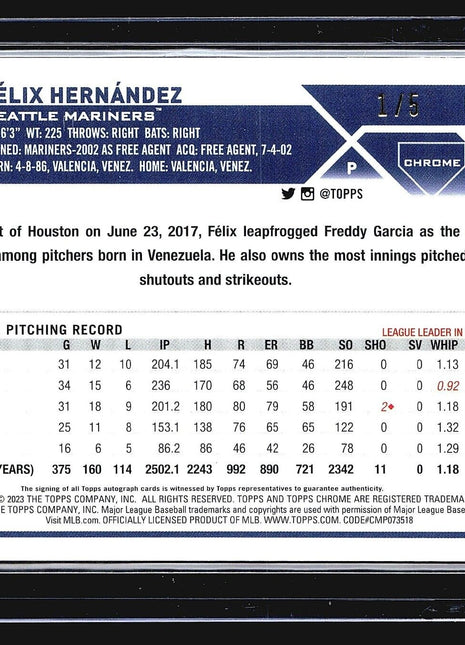 2023 Topps Chrome Red Refractor auto Felix Hernadez #CLA-FH /5