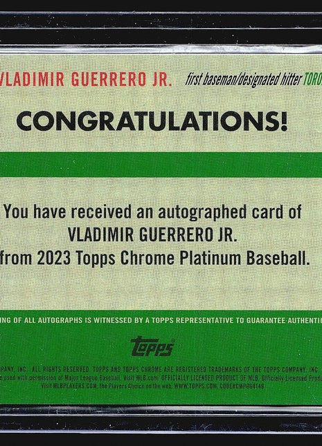 2023 Topps Chrome Platinum Ann Auto Black Refractor Vladimir Guerrero Jr /10