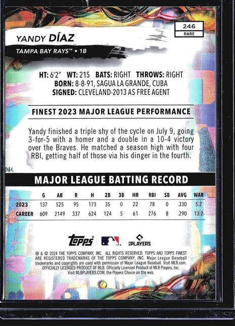 20234 Topps Finest Purple Rare Refractor Yandy Diaz /125 #246