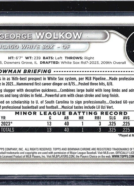 2024 Bowman Chrome 1st Prospects #BCP-144 George Wolkow (RC)