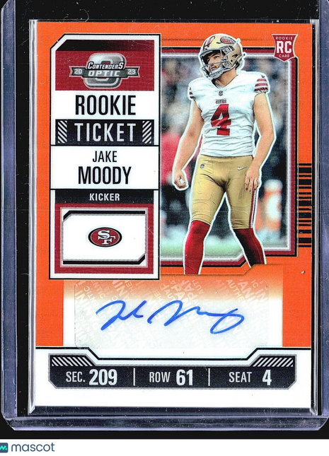 2023 Optic Contenders Rookie Ticket Auto Orange Jake Moody #174 /50